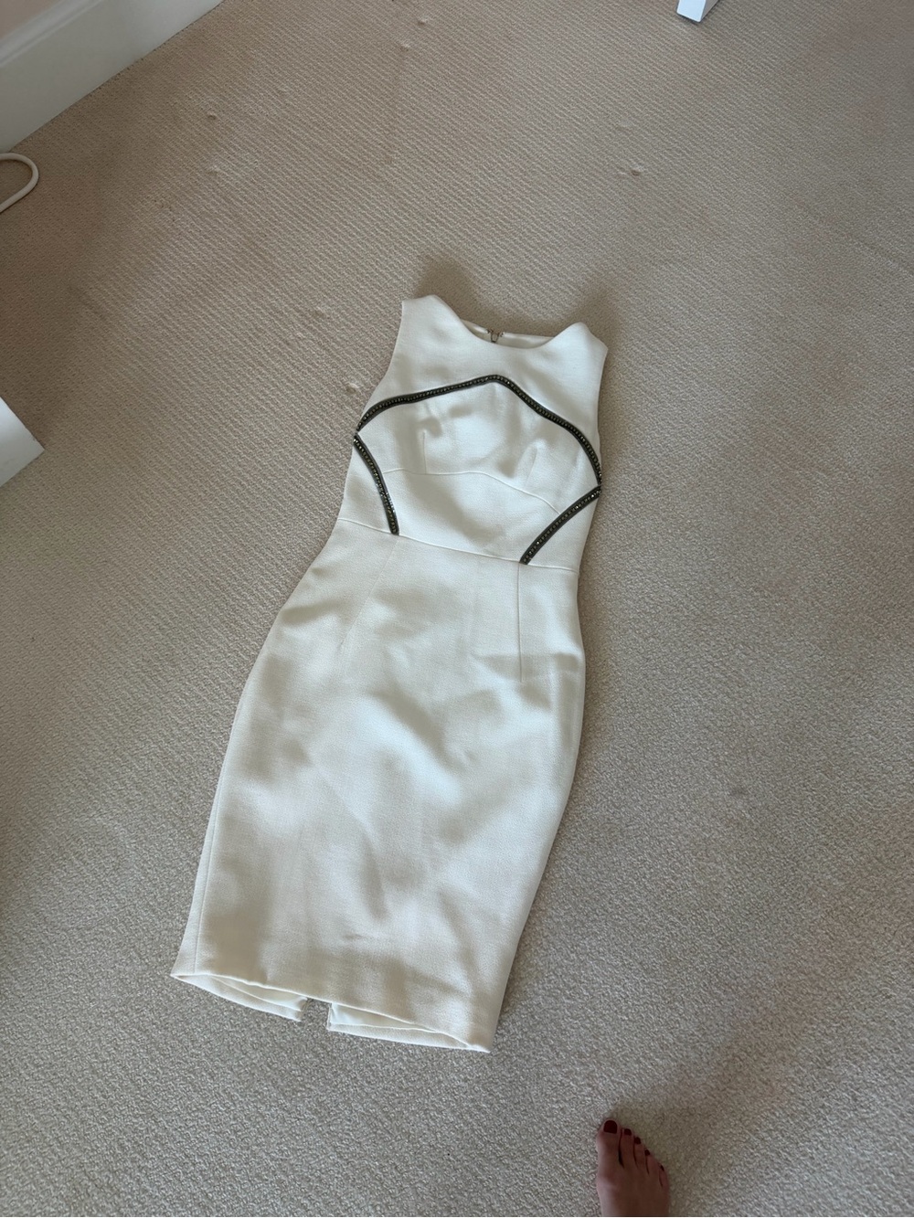 Cream Midi Sheath Dress with Black Contrast Piping